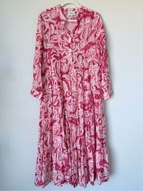 Choklate Paris Capri 30% Silk Floral Tiered Maxi Dress Pink Size S